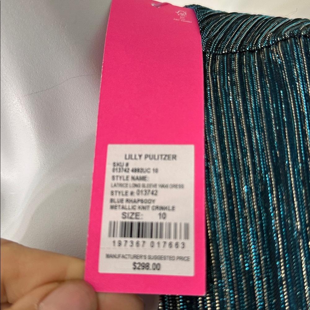 LATRICE long sleeve maxi dress, blue Rhapsody metallic knit crinkle NWT size10 - Picture 5 of 9